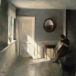 Flicka som läser ett brev i en interiör, 1908